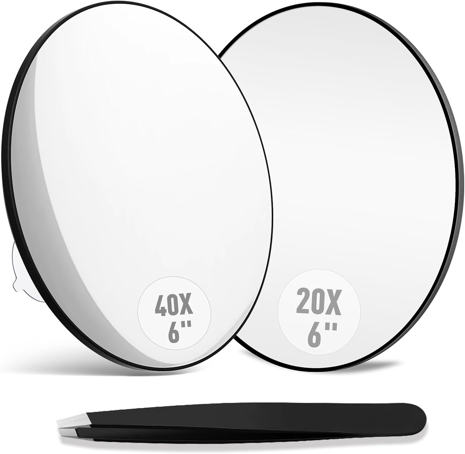 SAIGGNYY 6-Inch Magnifying Mirror 2-Pack, One 40X and One 20X HD Glass Mirror with Suction Cups