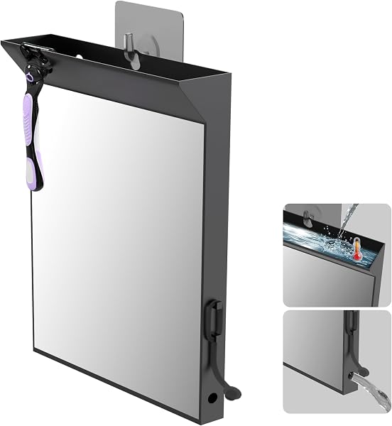 SAIGGNYY Wall Mount Anti-Fog Shower Mirror, Black