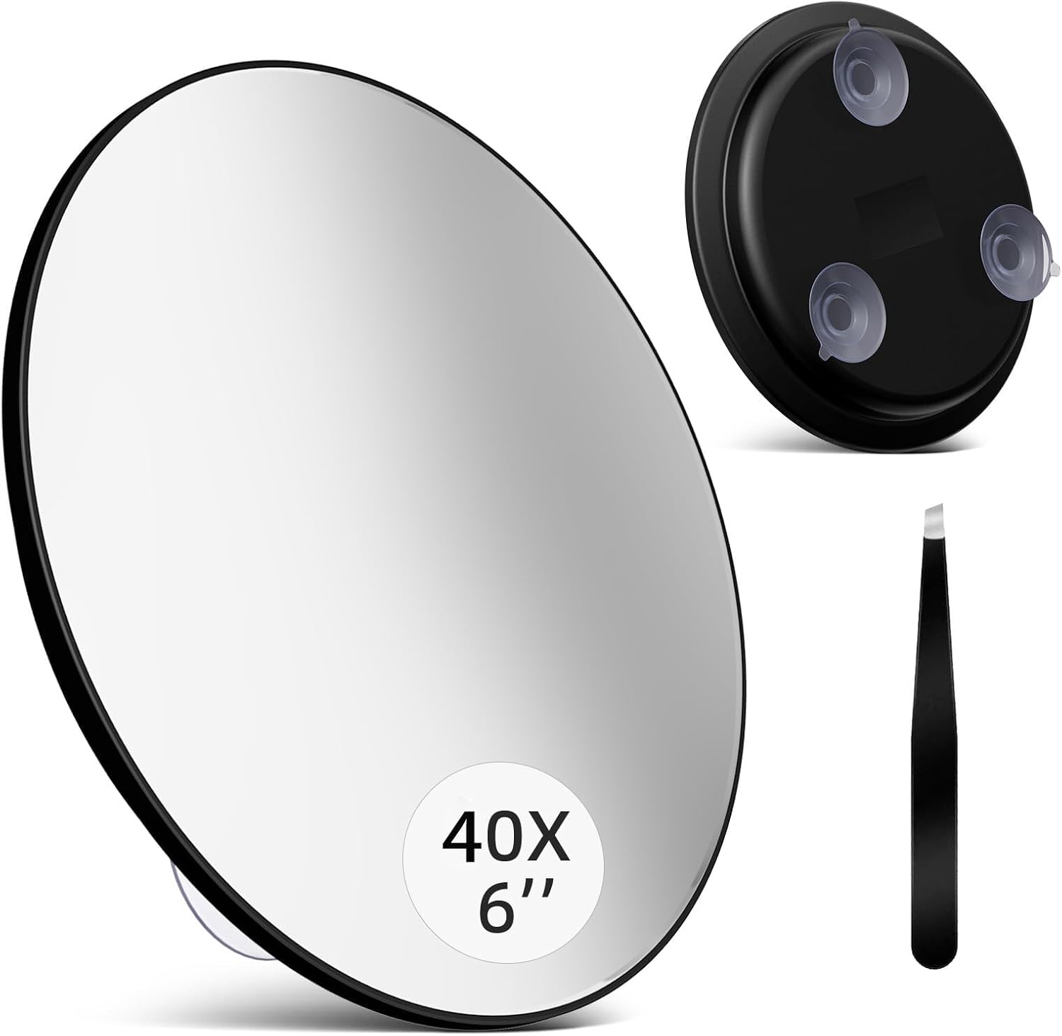 SAIGGNYY Large 6-Inch Magnifying Mirror with Tweezers and Suction Cups, 10X, 20X, 30X or 40X Travel Makeup Mirror