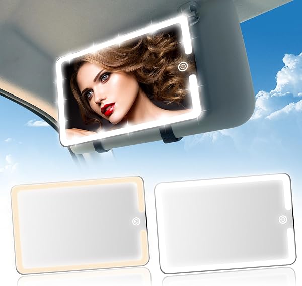 SAIGGNYY Regular LED Car Sun Visor Vanity Mirror, Black, 2 Pack
