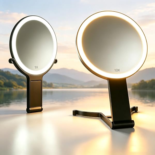SAIGGNYY LED Travel Makeup Mirror, 1X with 10X to 40X, 1X + 10X