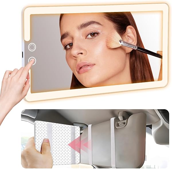 SAIGGNYY Large LED Car Sun Visor Vanity Mirror, White, 1 Pack
